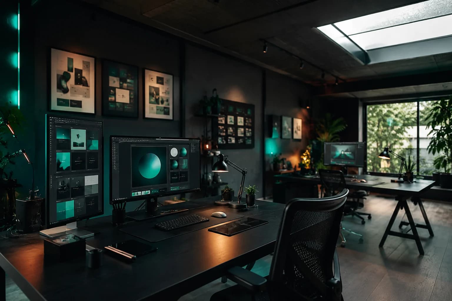 Creative studio workspace with visual material and art direction references